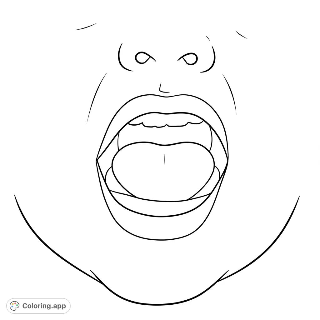 A charming cartoony child's face, perfect for coloring, illustrating the tongue at rest on the roof of the mouth with clear, bold lines.