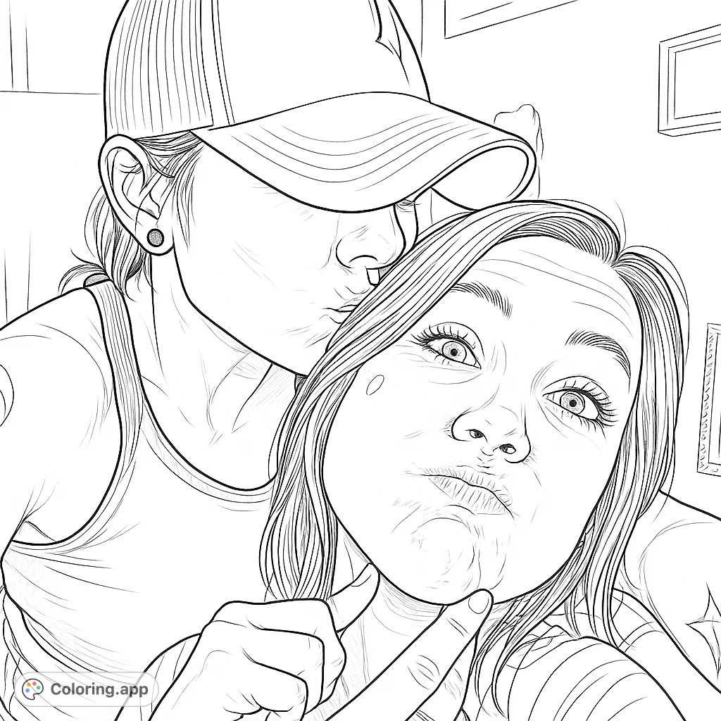 Capture a tender moment with this affectionate couple coloring page. Features realistic details of two people sharing a sweet kiss, perfect for expressing love.