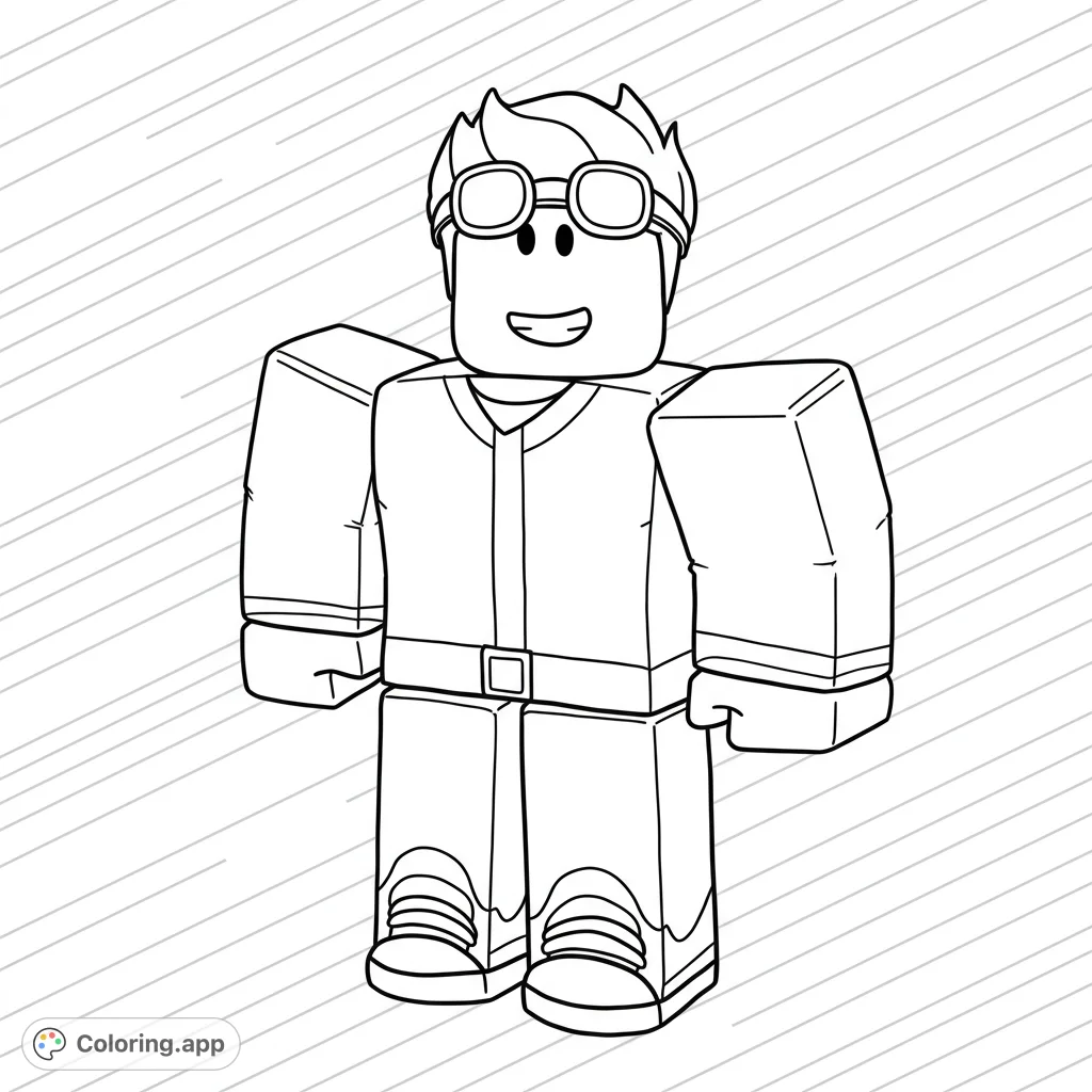 A classic Roblox Noob stands heroically in this free printable coloring page. Featuring bold, clean lines and large areas, perfect for young fans to color.
