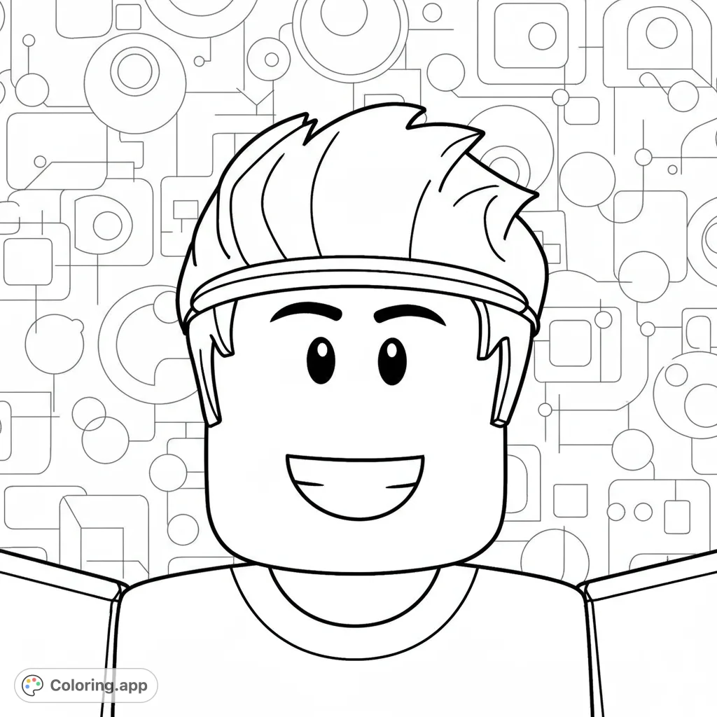 A fun Roblox character coloring page featuring a beloved streamer avatar with exaggerated, friendly features and a cool abstract background. Perfect for fans!
