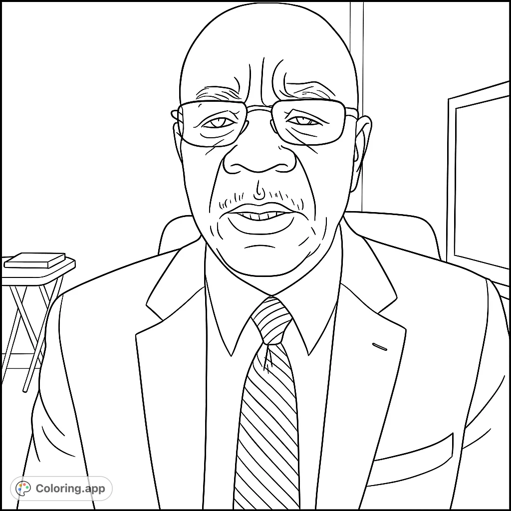 A distinguished gentleman in a suit and glasses, perfect for a detailed portrait coloring experience. Explore textures and expressions in this elegant design.