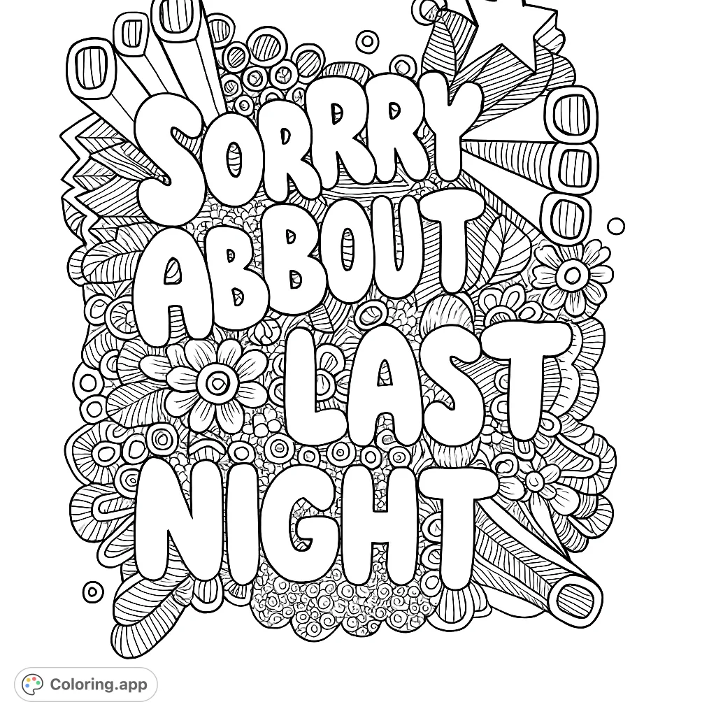 Dive into a complex doodle art coloring page featuring large organic shapes surrounded by intricate patterns, flowers, and geometric bursts. A detailed, abstract design for creative expression.