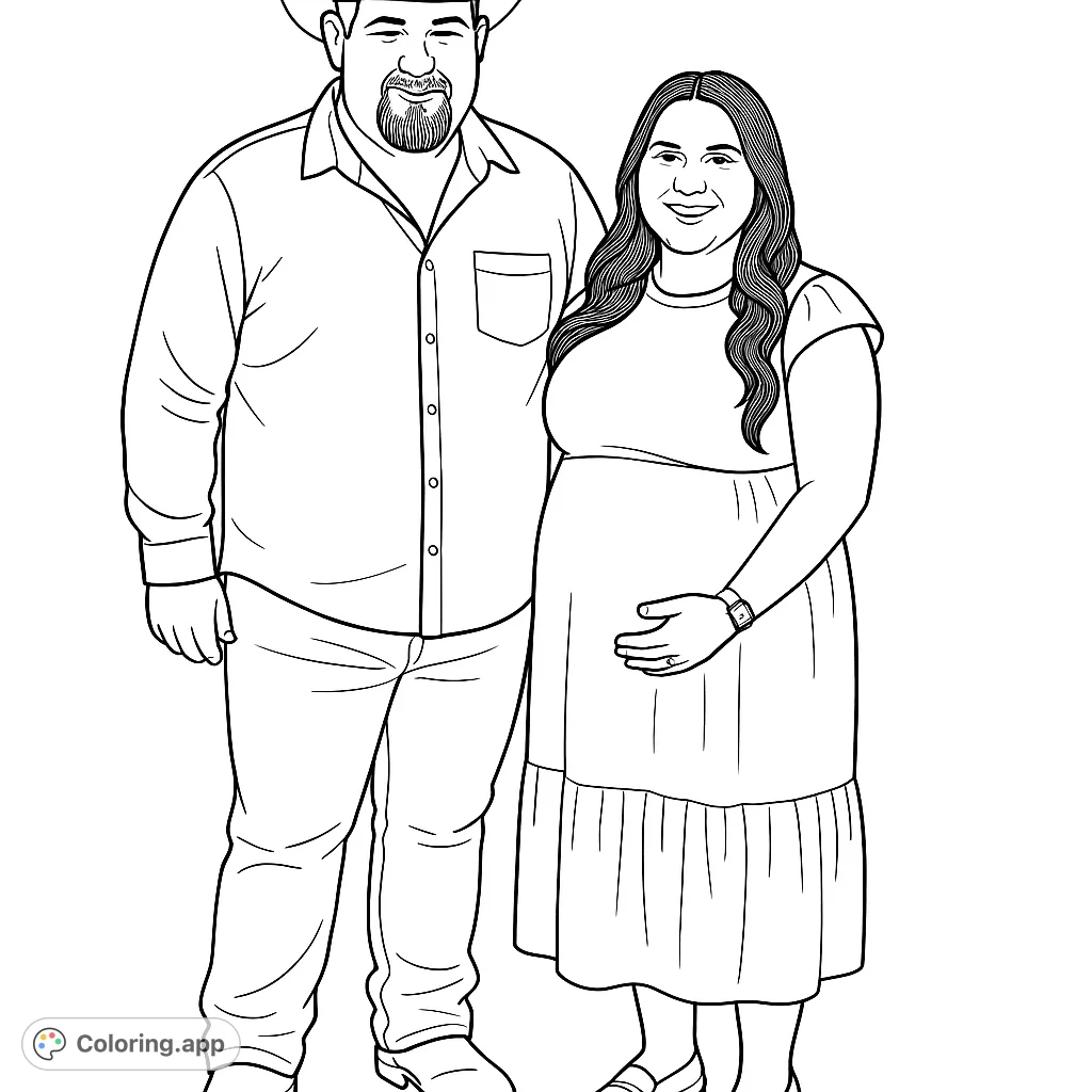 Celebrate new beginnings with this heartwarming expecting couple coloring page, featuring a man and pregnant woman in a serene outdoor setting.
