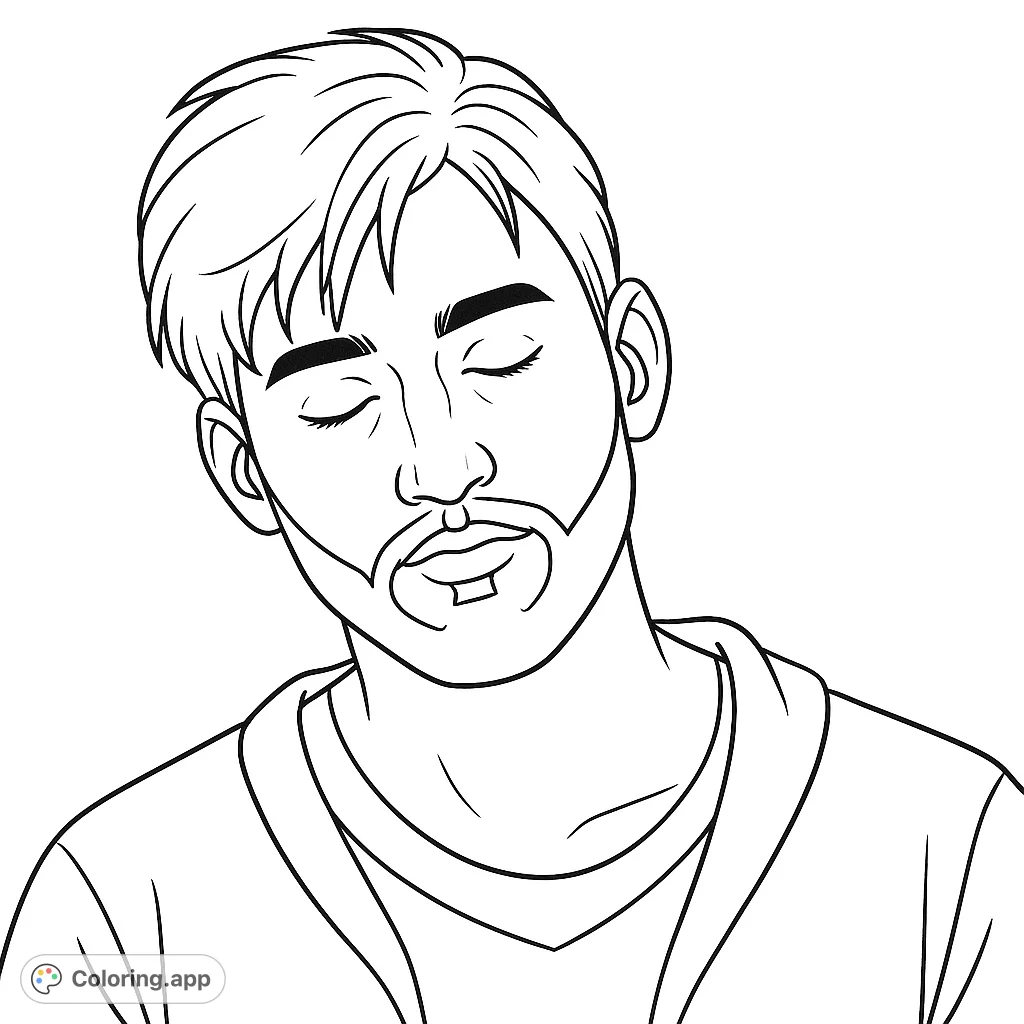 A thoughtful portrait of a young man with a beard, looking down. Perfect for a relaxing coloring experience.