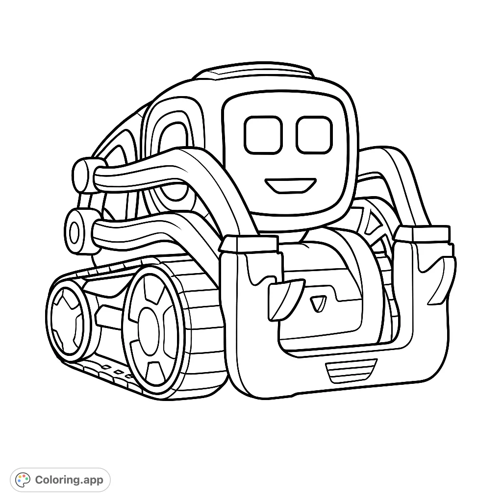 Color a charming tracked robot with an expressive screen face and detailed mechanical parts. Perfect for tech enthusiasts and creative minds!