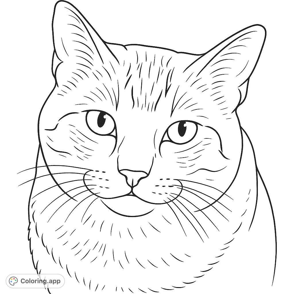 A charming realistic tabby cat portrait, perfect for animal lovers. Enjoy coloring its expressive eyes and unique fur patterns.