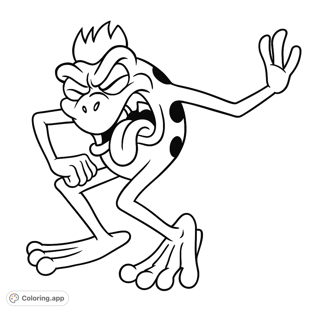 An expressive cartoon creature with a wide-open mouth and spiky head, perfect for a fun and quirky coloring adventure. Bring this unique character to life!