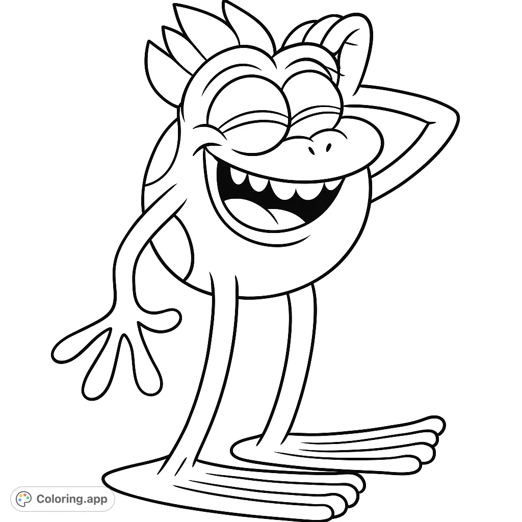 A delightful cartoon frog coloring page, perfect for kids! This happy amphibian with a big smile is ready for your creative colors.