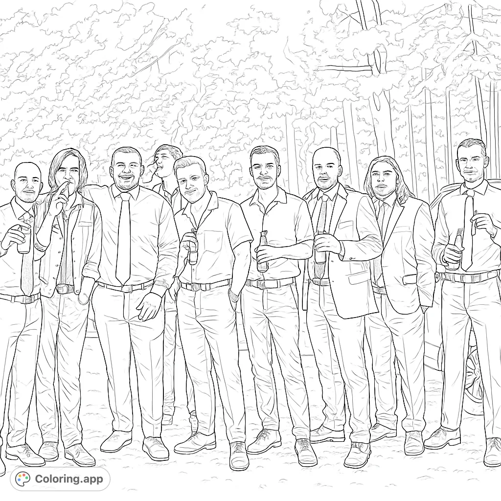 A lively group of men celebrating, enjoying cigars and drinks. Perfect for capturing camaraderie and special moments with intricate details for a realistic coloring experience.