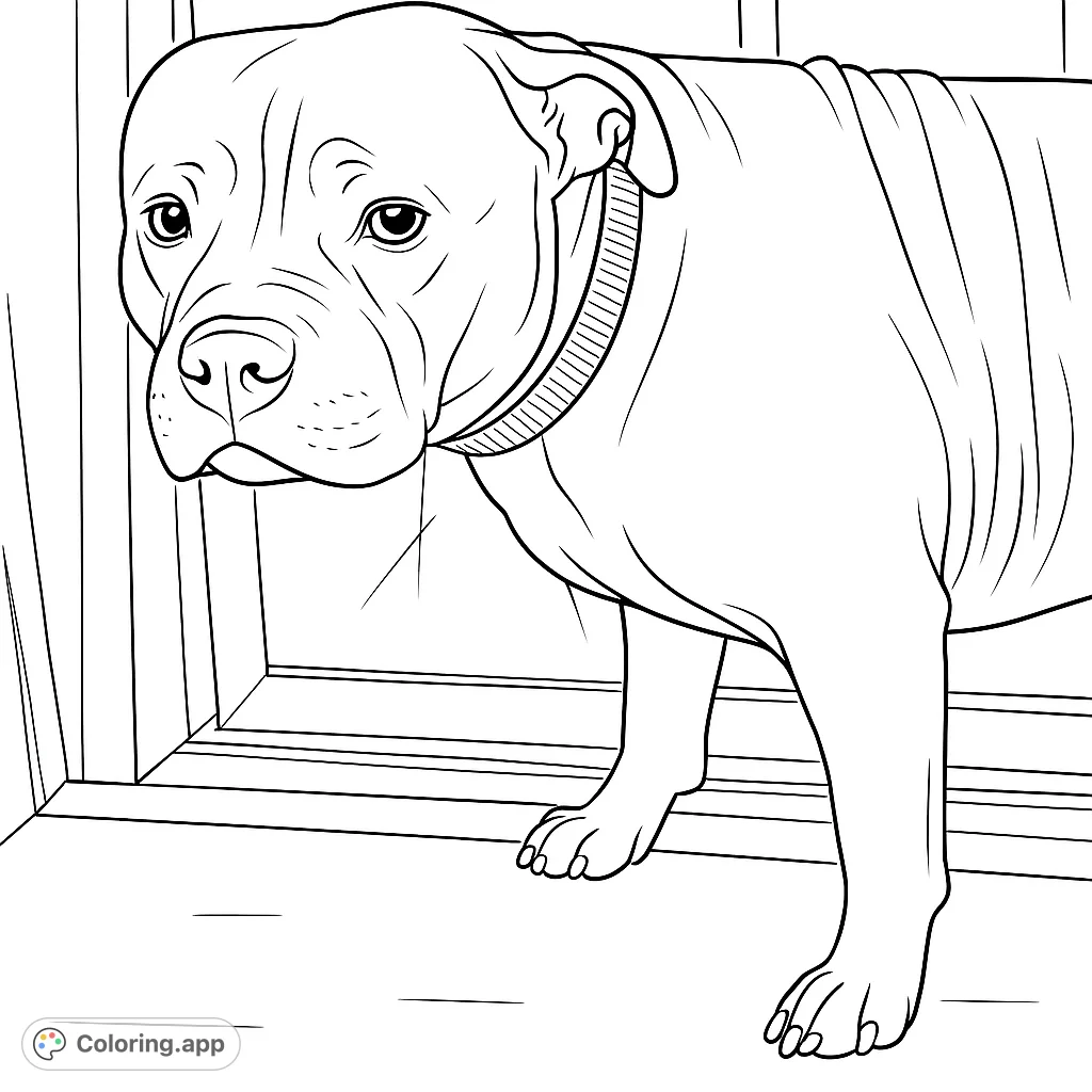 A detailed coloring page featuring a strong, loyal dog with a distinctive collar, perfect for animal lovers and pet enthusiasts.
