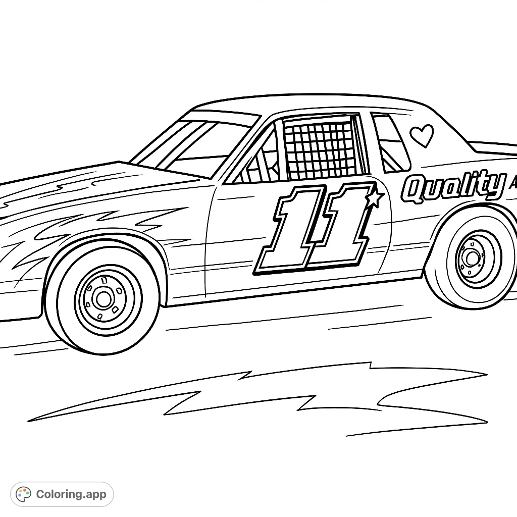 Rev up your creativity with this dynamic race car coloring page! Featuring a powerful stock car with bold number 11 and racing details.