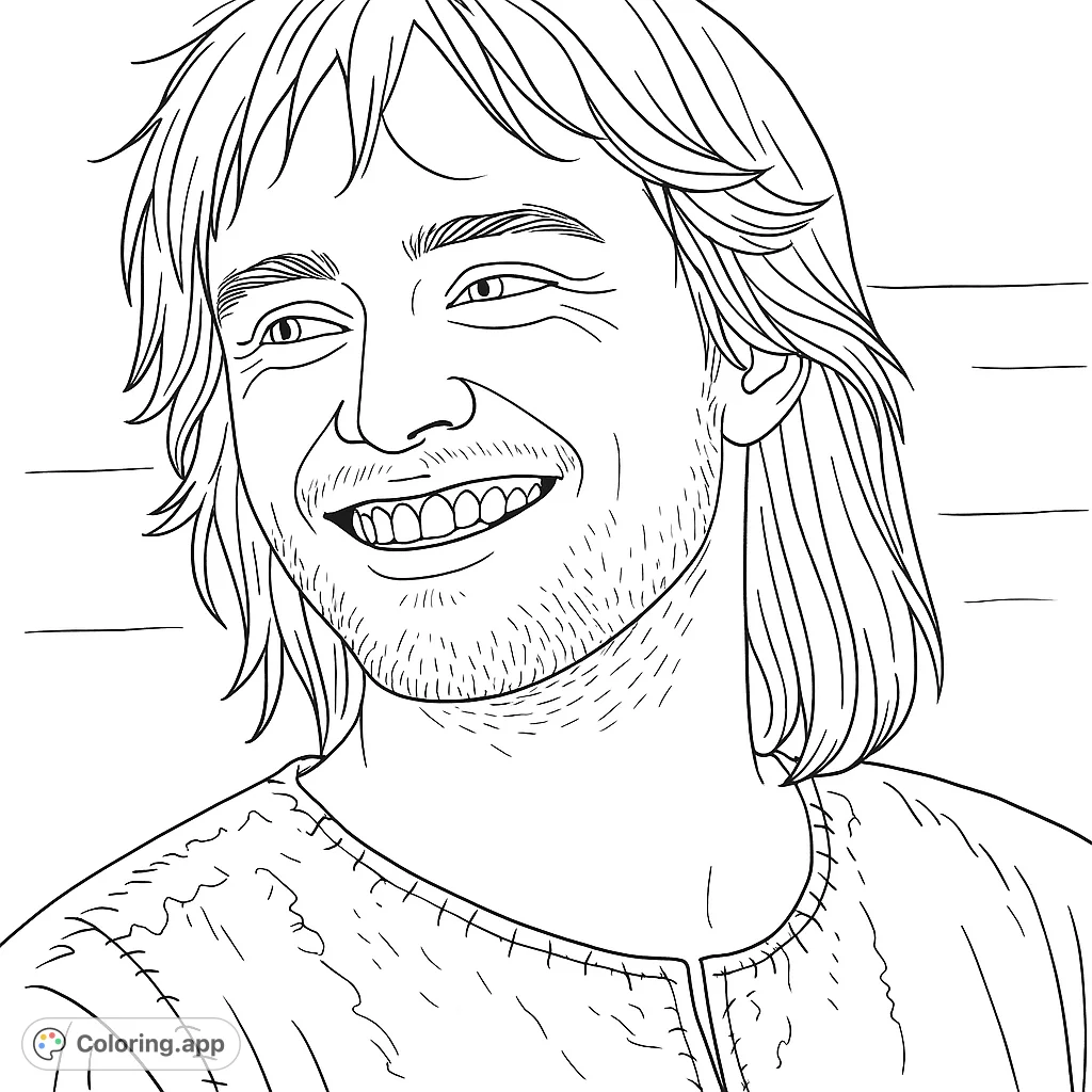Capture the cheerful spirit of a young man with a warm smile and flowing hair. A delightful portrait for all ages.