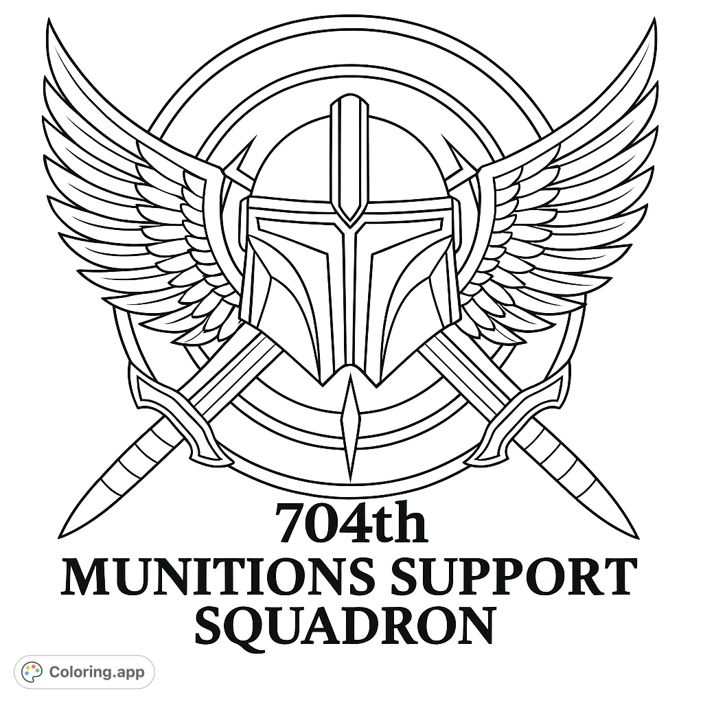 A powerful emblem featuring a stylized helmet, majestic wings, and crossed swords, set against a circular background. Perfect for fans of sci-fi and military themes.