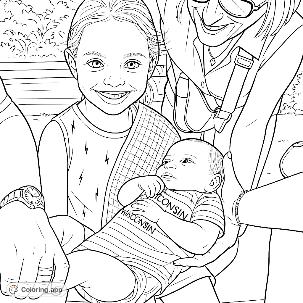 A heartwarming scene of a young girl tenderly holding a baby, surrounded by family. Perfect for celebrating new arrivals and family bonds.