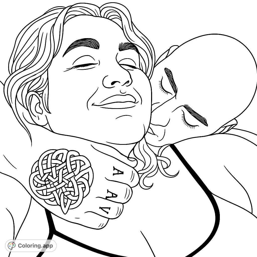 Capture the tender intimacy of two individuals in a close embrace, featuring detailed expressions and unique hand tattoos. A heartfelt connection.