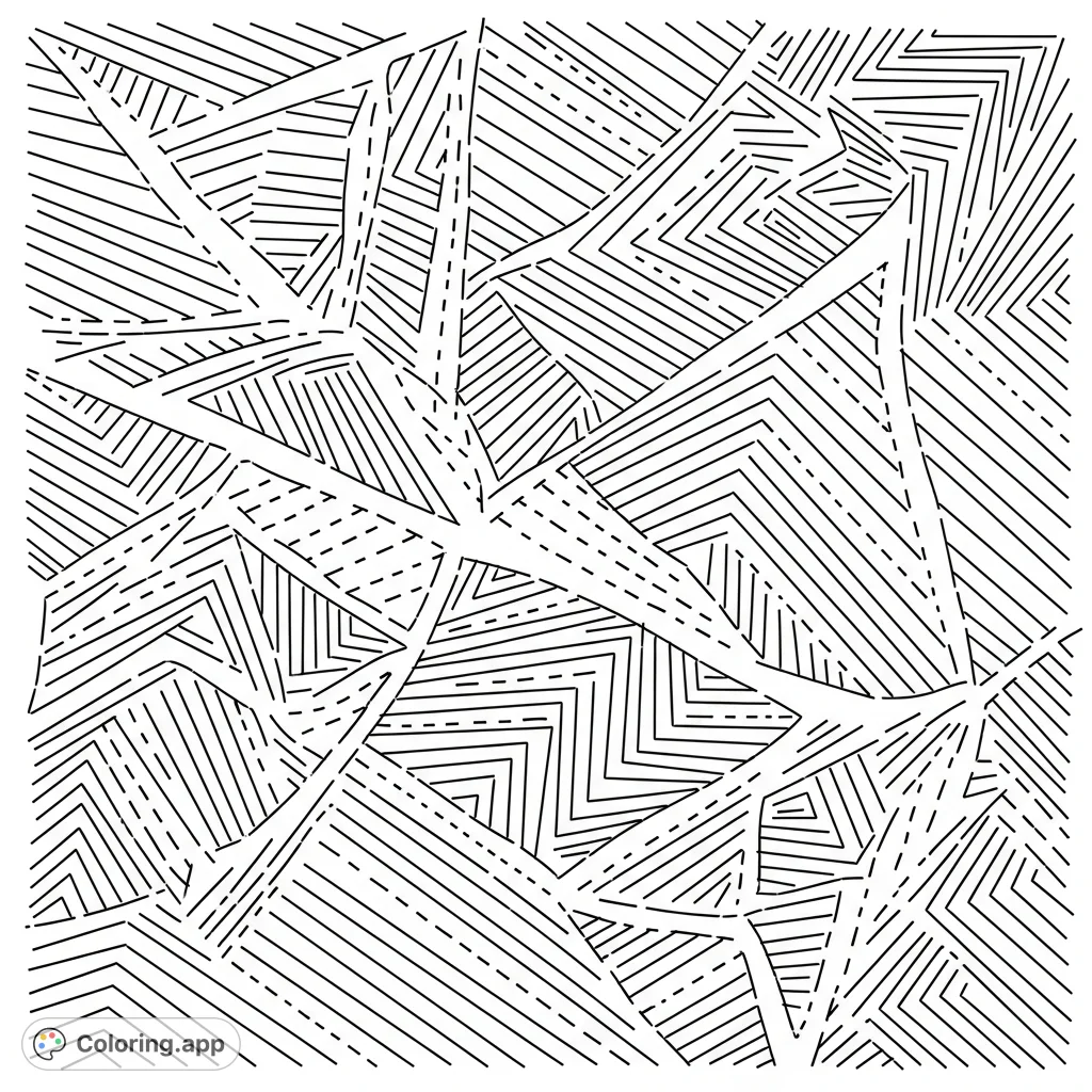 An intricate abstract coloring page featuring a dynamic composition of sharp zigzag dotted lines, perfect for creative expression and focus.