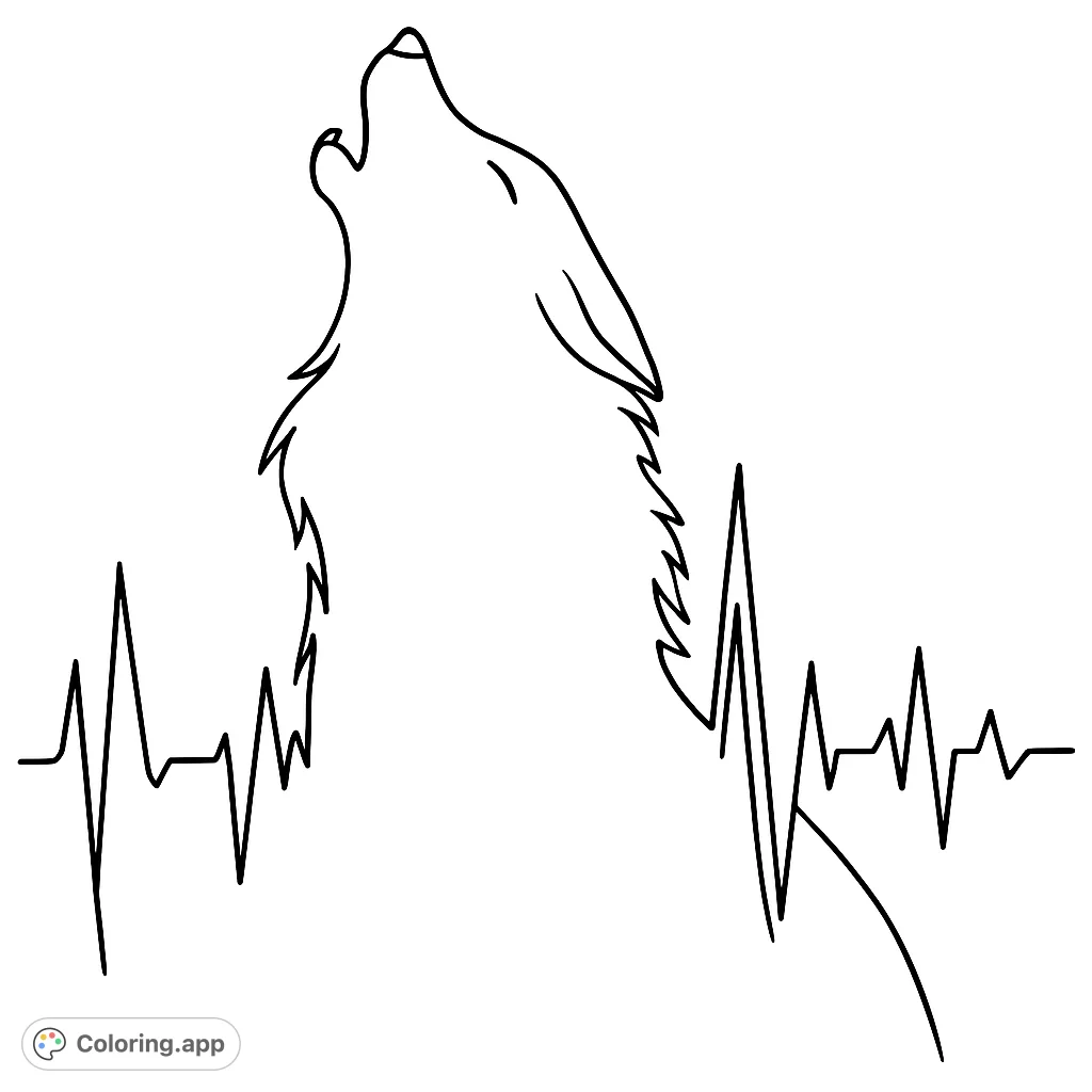 A stylized wolf howls, its form merging with a rhythmic heartbeat line, set against a speckled background. A captivating blend of nature and abstract art.
