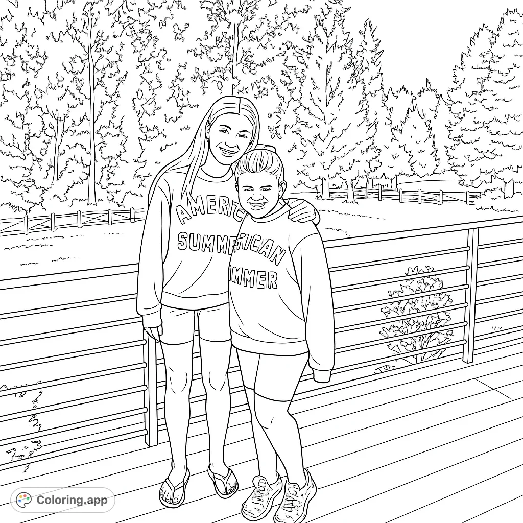 Two friends share a warm embrace on a sunny deck, surrounded by nature. A heartwarming scene perfect for creative expression and celebrating friendship.