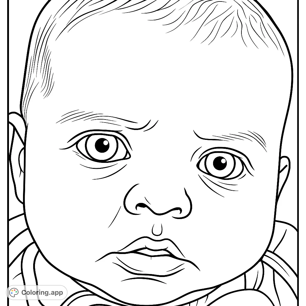 Capture the innocence of a sweet baby face. This charming portrait features soft contours, expressive eyes, and delicate details, perfect for gentle coloring.
