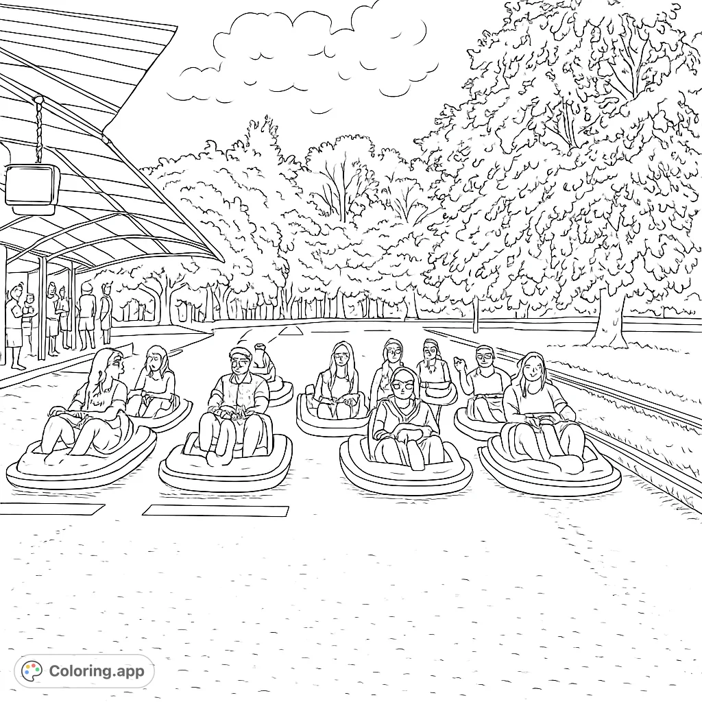 Exciting go-kart scene with multiple drivers ready for a race. Perfect for speed enthusiasts and fun-filled coloring adventures.