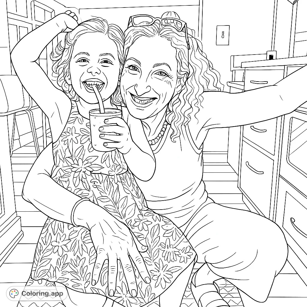 Capture a heartwarming moment of an adult and child sharing a joyful embrace. Features a child with a patterned dress and a smiling adult in a cozy indoor setting.