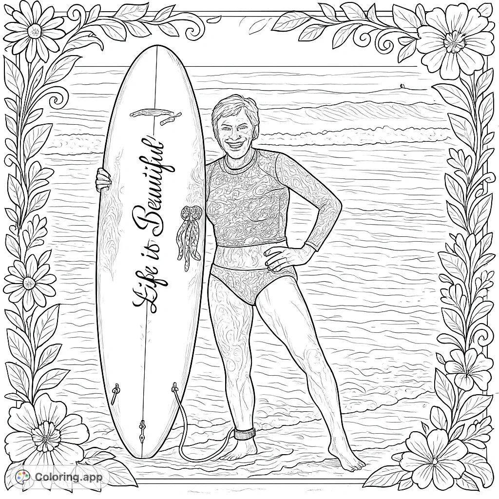 Capture the joy of the ocean with this realistic surfer woman coloring page. Intricate patterns and detailed waves offer a rewarding coloring experience.