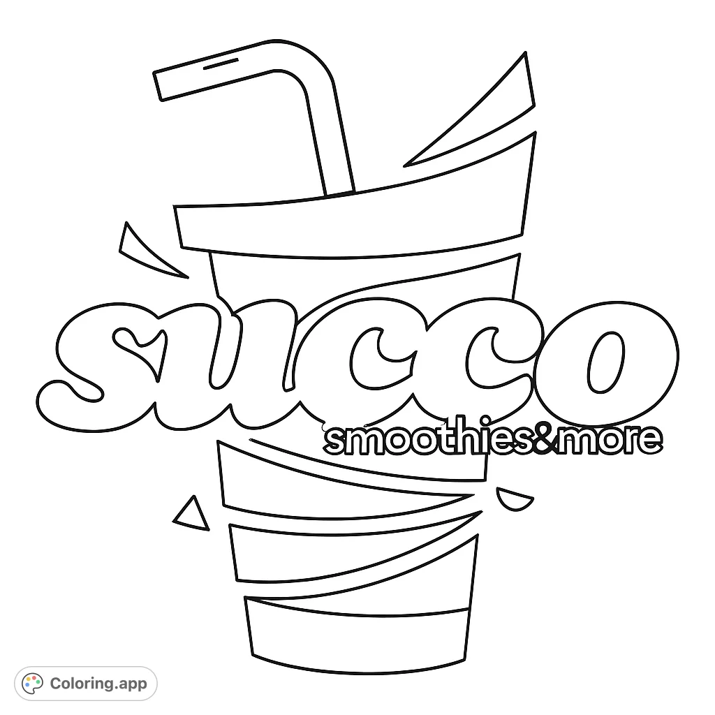 A fun, stylized beverage cup with a straw and layered sections, featuring bold text. Perfect for a refreshing coloring experience.