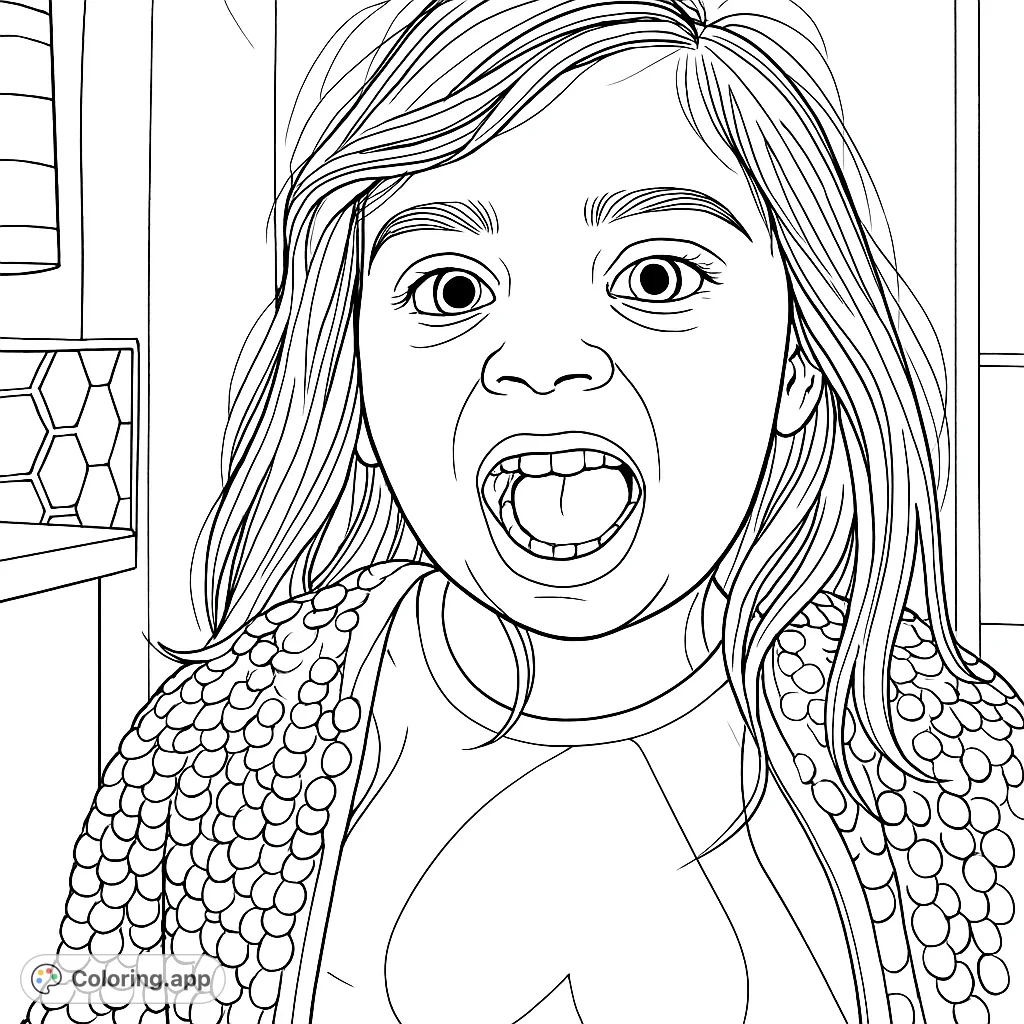 Capture a child's playful expression in a sequined jacket. A fun, detailed coloring page for kids and adults.