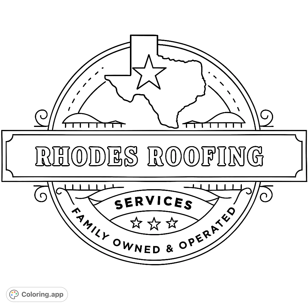 An intricate Texas-themed emblem featuring a state outline, star, and decorative banners. Perfect for detailed coloring and showcasing state pride.