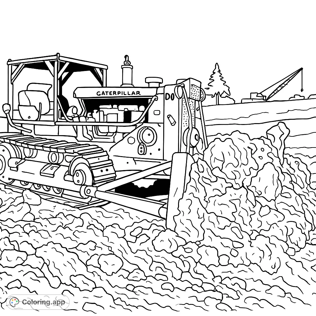 A powerful bulldozer pushes earth at a construction site. Perfect for heavy equipment enthusiasts and aspiring builders.