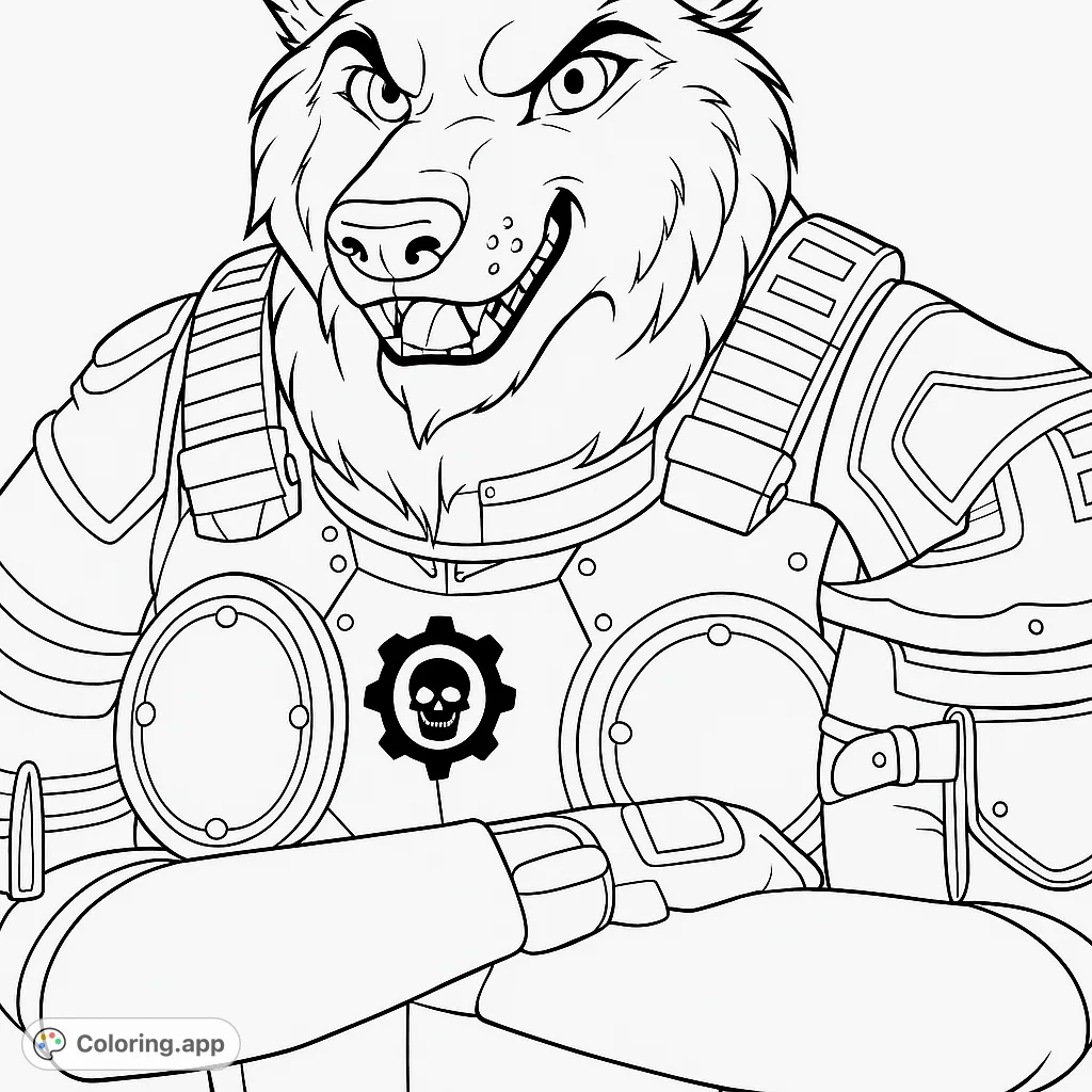 Unleash your creativity with this detailed armored wolf character coloring page. Perfect for fans of fantasy and intricate designs.
