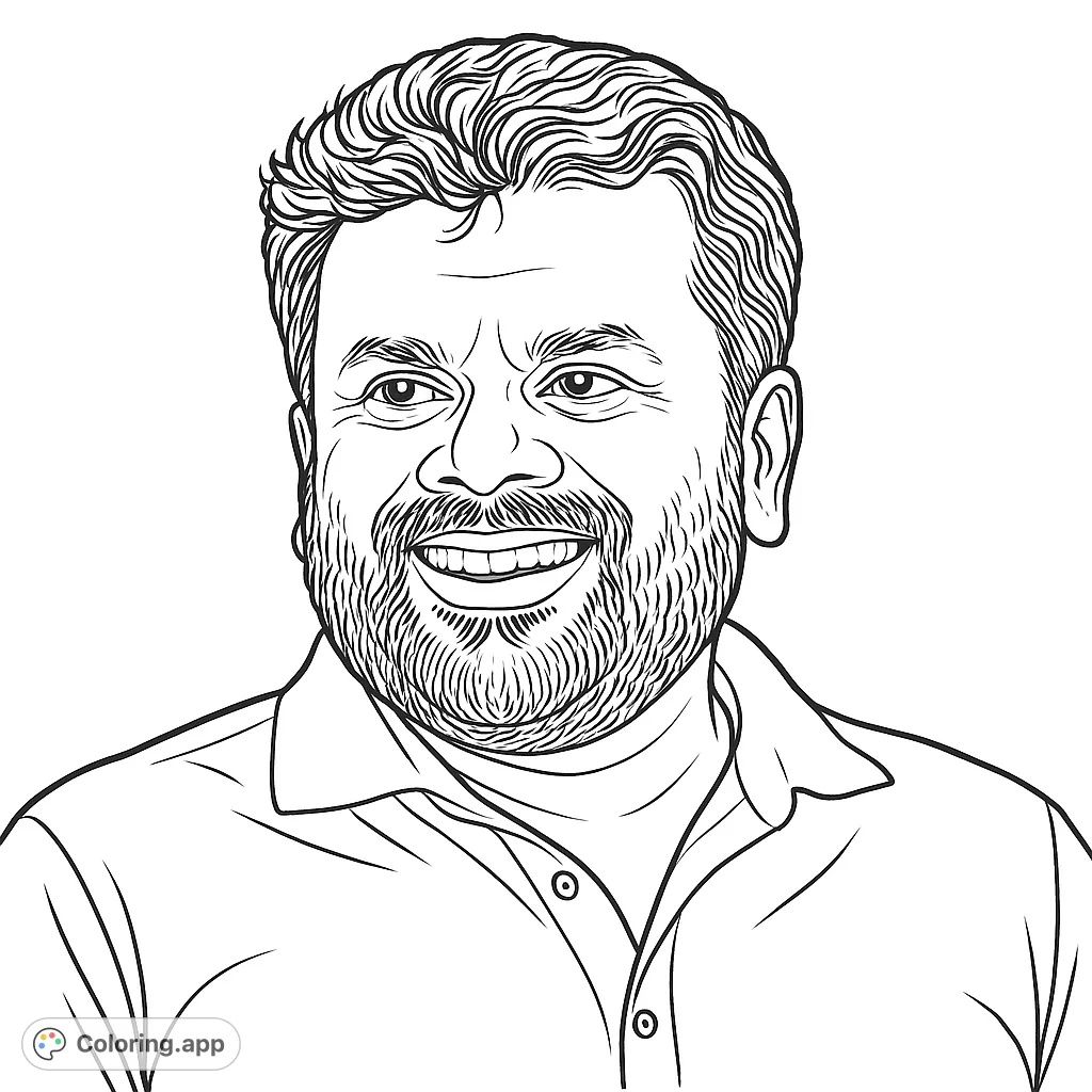 A friendly bearded man smiles in this portrait coloring page. Perfect for practicing facial features and shading techniques.