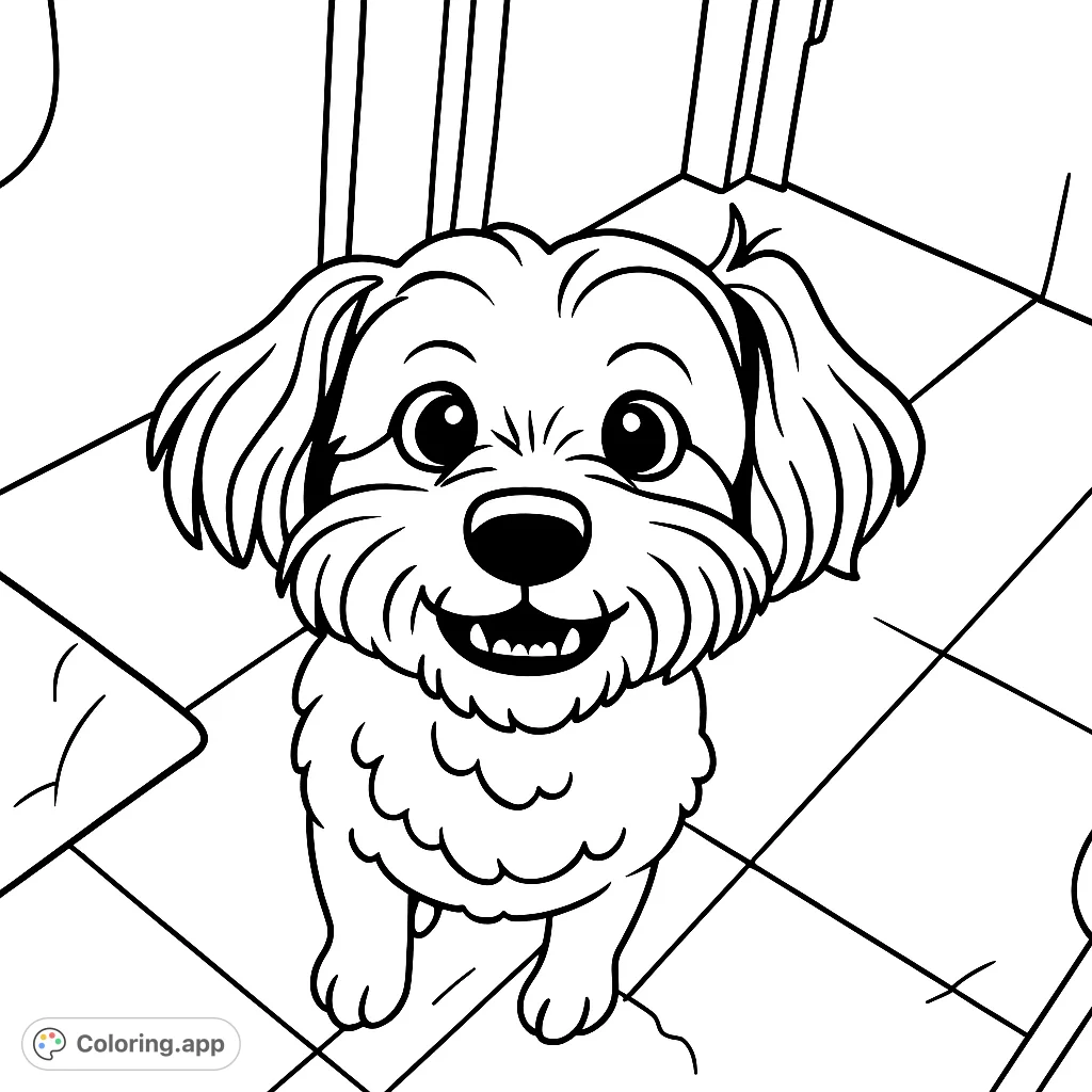 Capture the charm of a cute, fluffy dog with this simple, cartoony coloring page. Perfect for young artists to bring a friendly pet to life.