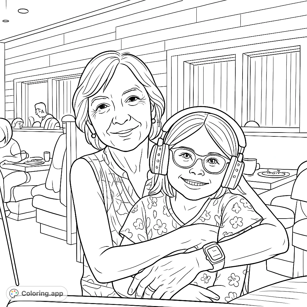 Capture a heartwarming moment of a woman and child embracing in a restaurant setting. Perfect for family bonding and creative expression.