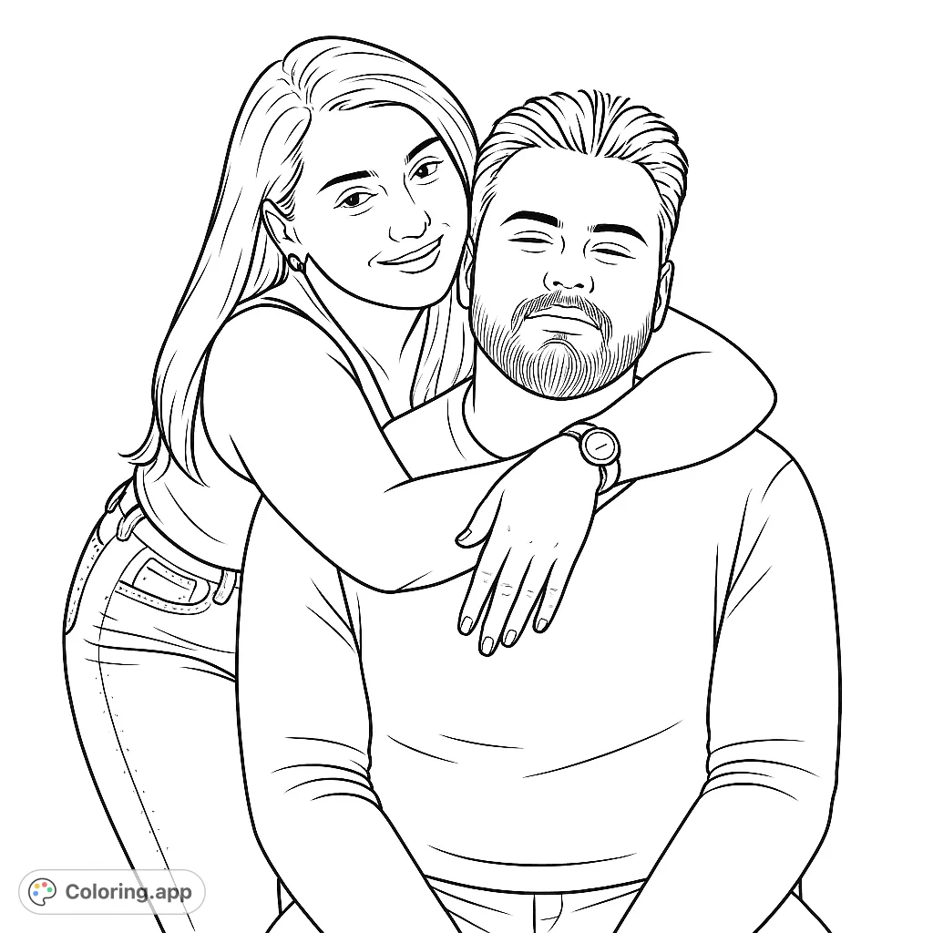 Capture a tender moment with this couple's embrace coloring page. Perfect for expressing affection and connection through art.