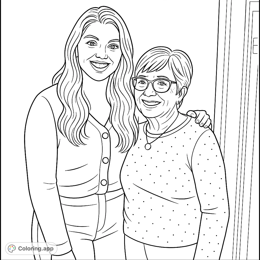 Capture the warmth of family bonds with this portrait of two smiling individuals. A heartwarming scene perfect for personalizing with your favorite colors.