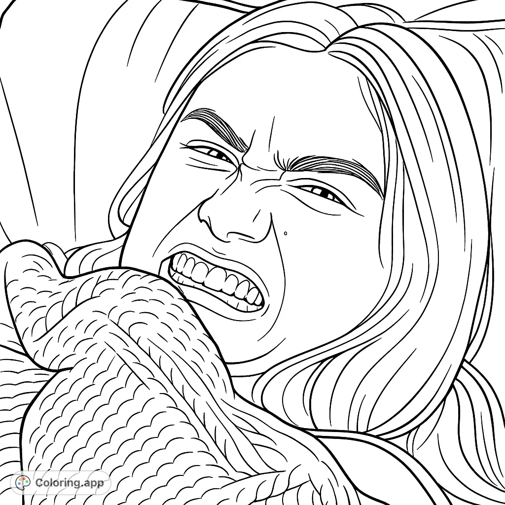 Capture a moment of intense emotion with this expressive face coloring page. Features a person with a contorted grimace, perfect for exploring shading.