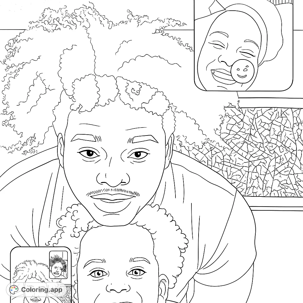 Capture a heartwarming family moment with this free printable coloring page. Features a smiling adult and child, perfect for expressing joy and connection.