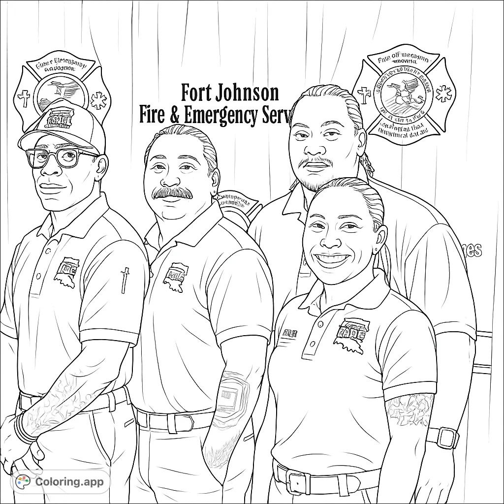 A dedicated team of emergency service professionals stands proudly, ready to serve. Features detailed uniforms, official logos, and a supportive banner.