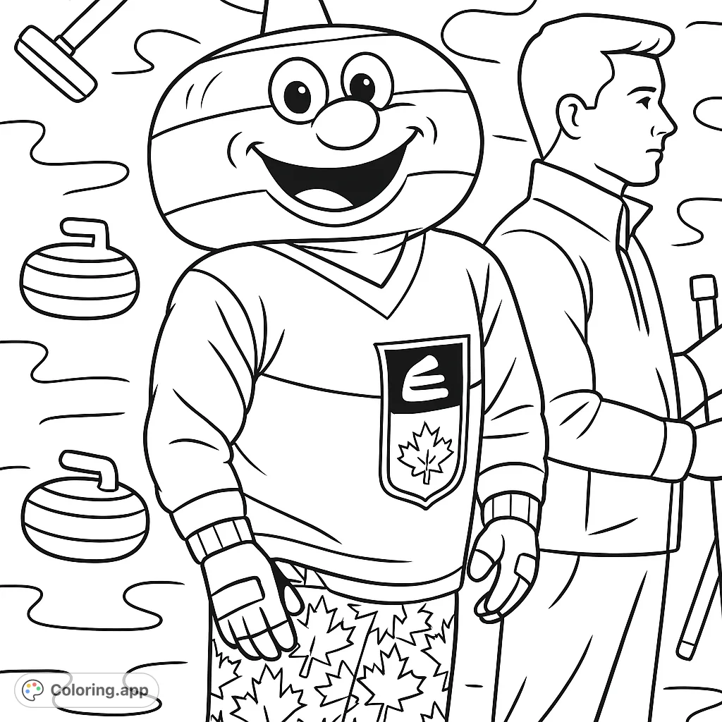 Dive into the fun with this cartoony curling mascot coloring page! A free printable curling coloring page, perfect for sports fans and kids.