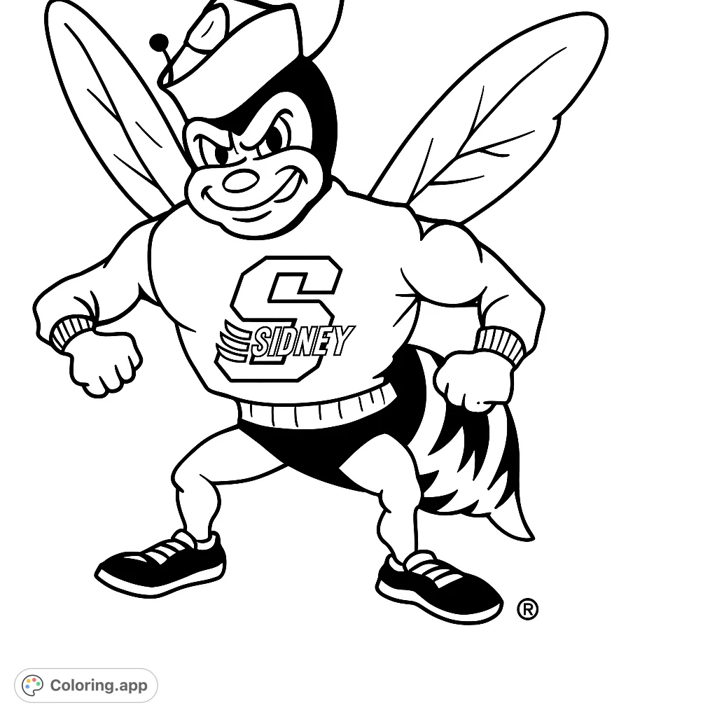 A powerful bee mascot with a determined grin, ready for action. Perfect for fans of school spirit and dynamic characters.