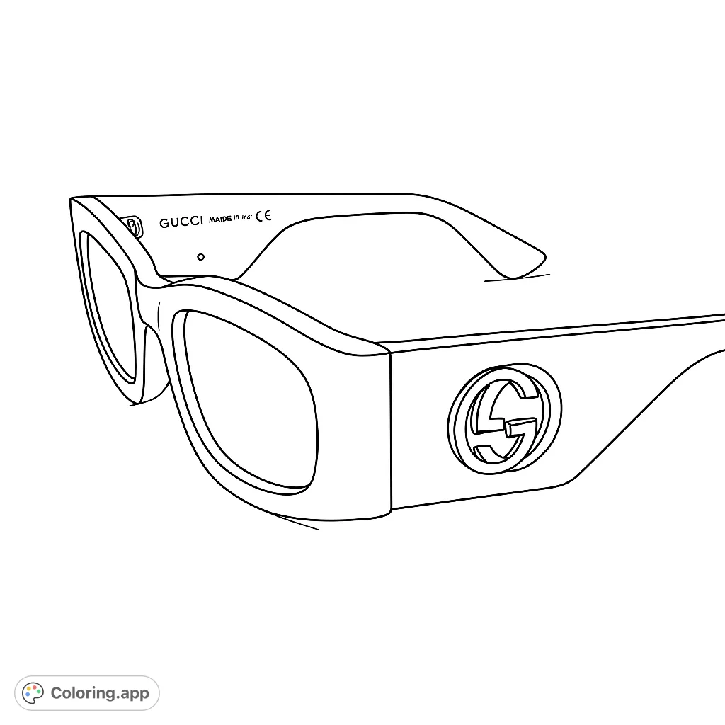 Color a sleek pair of fashion sunglasses featuring a prominent interlocking logo. Perfect for style enthusiasts to personalize with unique textures and shades.