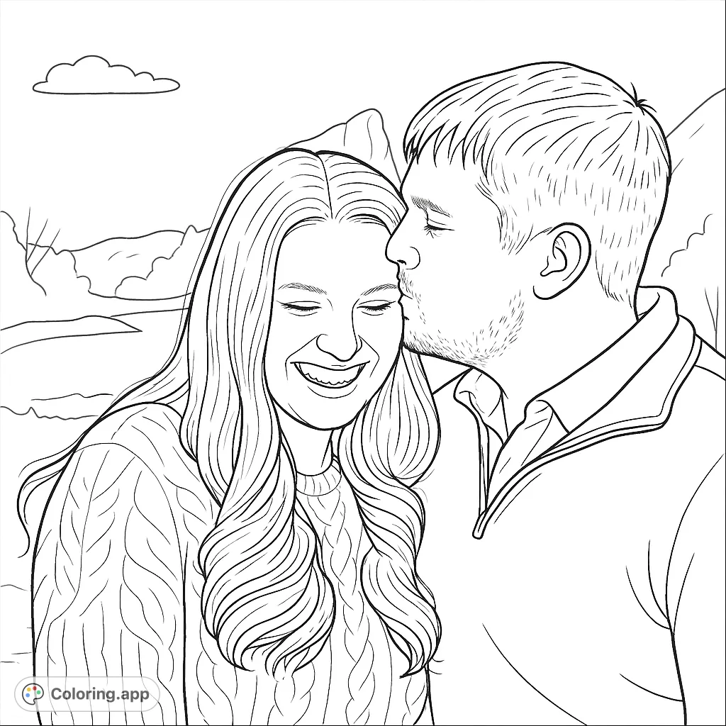 A tender moment captured: a man gently kisses a woman's forehead, her face alight with joy. Perfect for expressing love and connection.