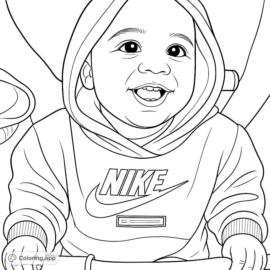 A delightful coloring page featuring a happy child in a cozy hoodie, smiling brightly. Perfect for all ages.