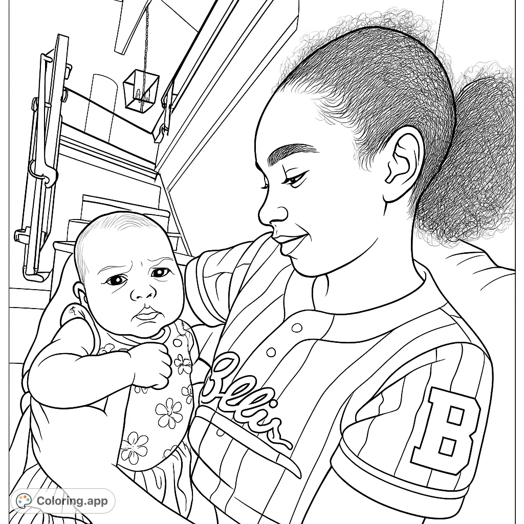 Capture a heartwarming sibling bond with this free printable coloring page featuring an older child gently holding a baby. Perfect for family fun.