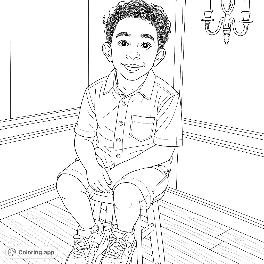 A charming young boy sits on a stool, ready for you to bring his portrait to life with your favorite colors. Perfect for all ages.