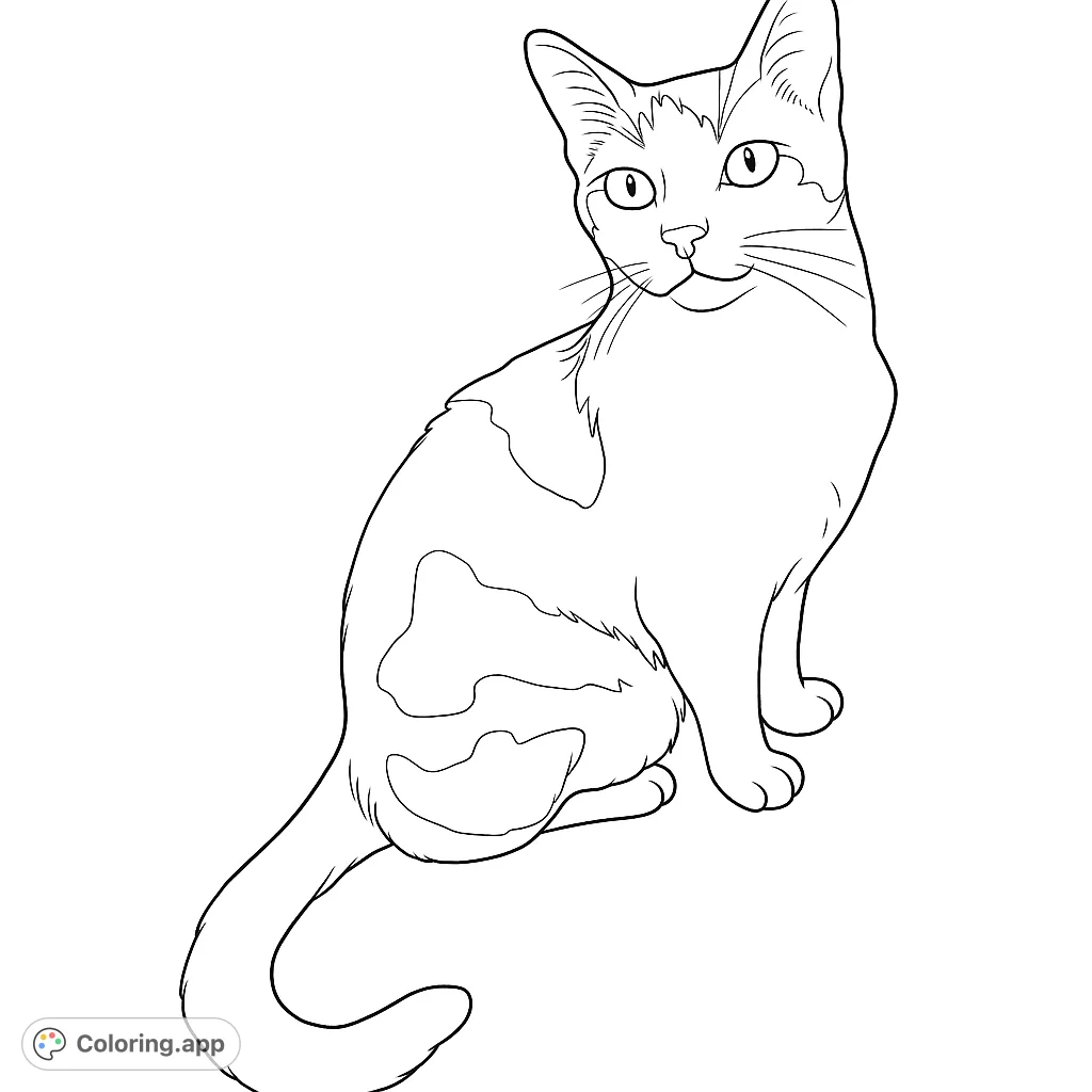 A charming sitting cat with distinct fur patterns, perfect for animal lovers. Explore creative color combinations and add your own background.