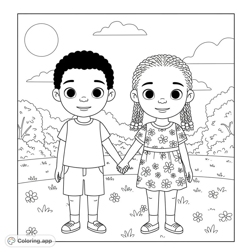 Meet Jiterrious and De'Ona, two cheerful children ready for your creative touch! A delightful scene perfect for young artists to explore colors.