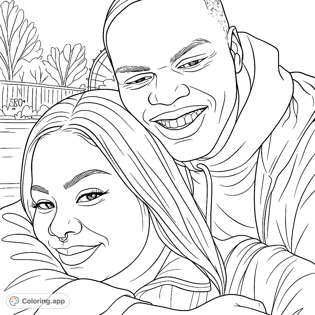 Capture a heartwarming moment with this joyful couple embracing. Perfect for expressing affection and connection, featuring detailed facial expressions.