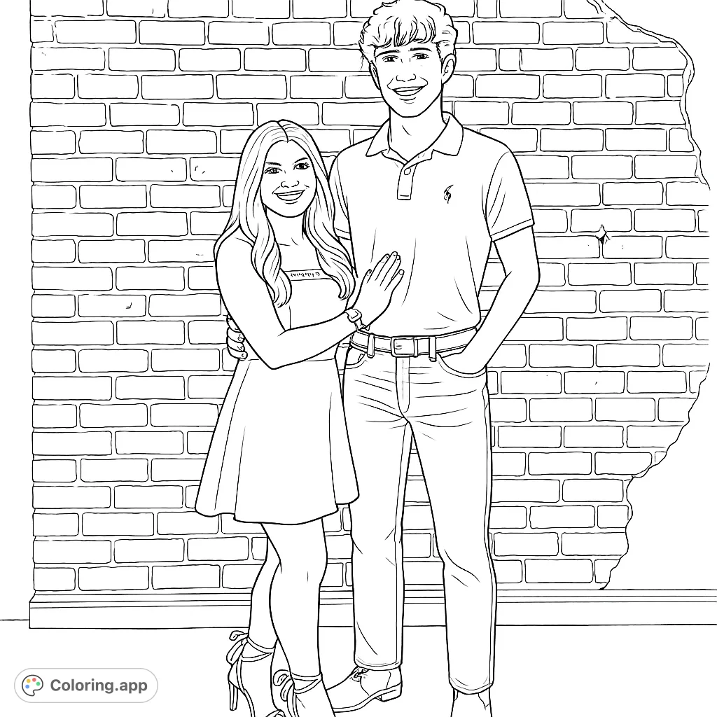 Capture a joyful moment with this smiling duo against a textured brick wall. Perfect for personalizing with your favorite colors and creative flair.